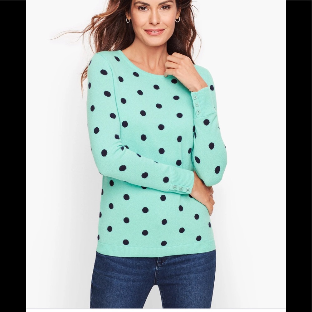 SOLD❌❌Talbots cashmere polka dot sweater aqua navy